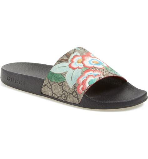 gucci pursuit floral slides|pink Gucci slides nordstrom.